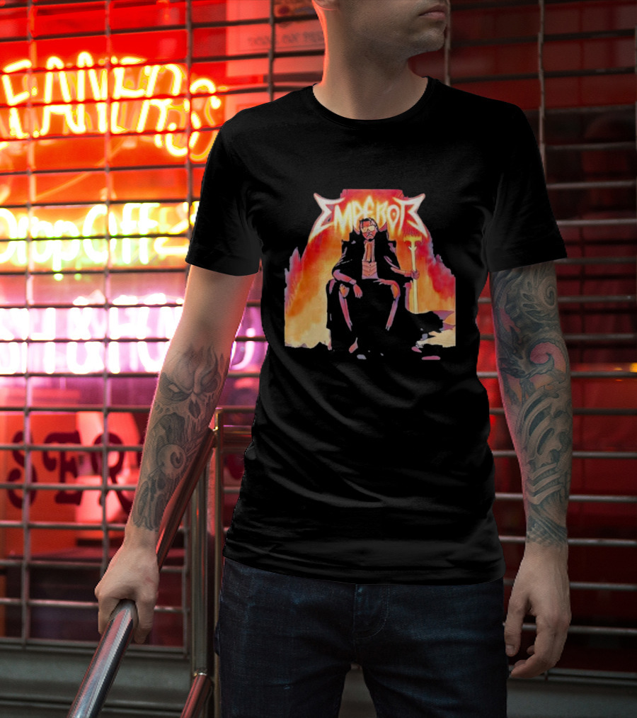Don Temp Emperor Throne With Gothic Style Flames And Cape T-Shirt