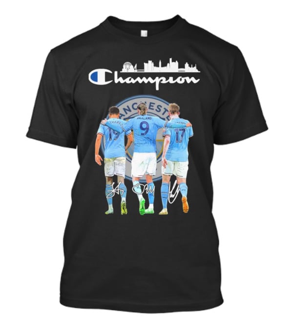 Manchester Haaland De Bruyne Alvarez Champion Football City Skyline T-Shirt