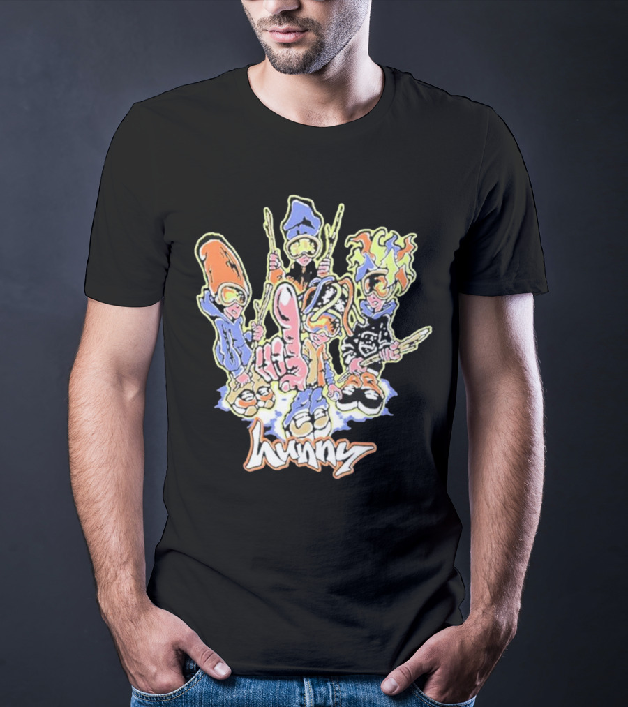 Hunny The Band Cartoon Characters And Hand Gesture T-Shirt