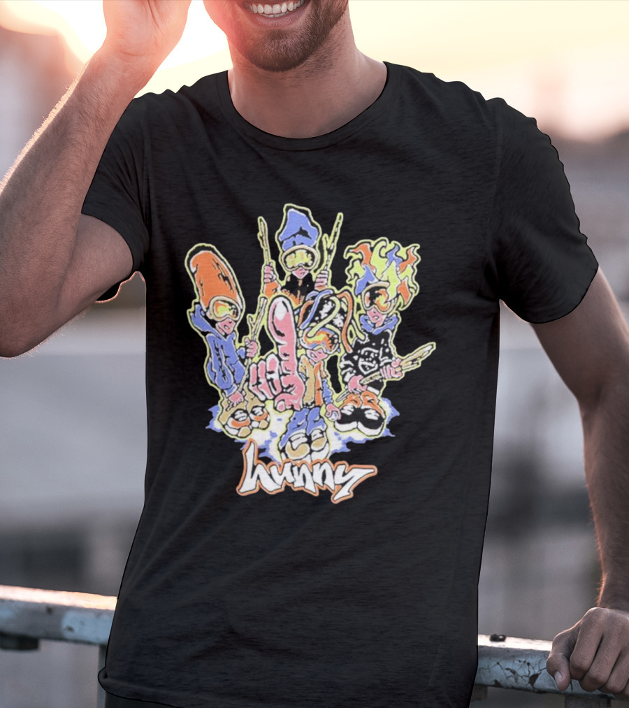 Hunny The Band Cartoon Characters And Hand Gesture T-Shirt