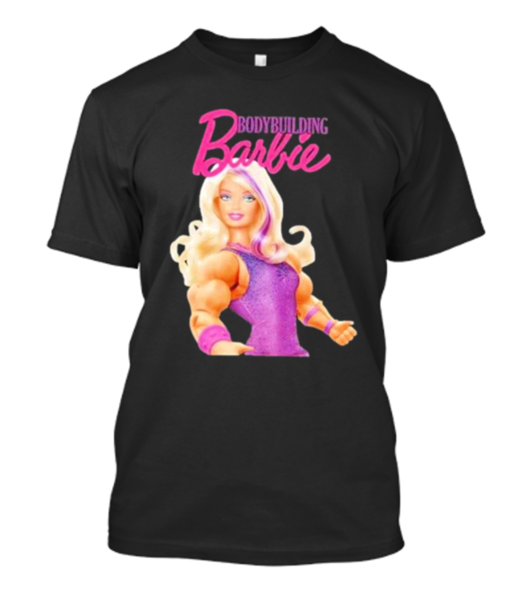 Bodybuilding Barbie Doll Strong Female Icon In Pink T-Shirt