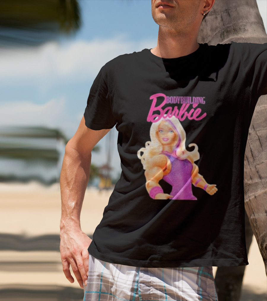 Bodybuilding Barbie Doll Strong Female Icon In Pink T-Shirt