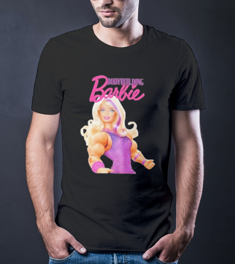 Bodybuilding Barbie Doll Strong Female Icon In Pink T-Shirt
