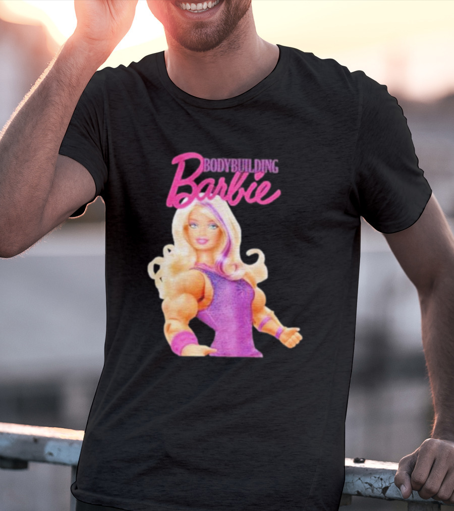 Bodybuilding Barbie Doll Strong Female Icon In Pink T-Shirt