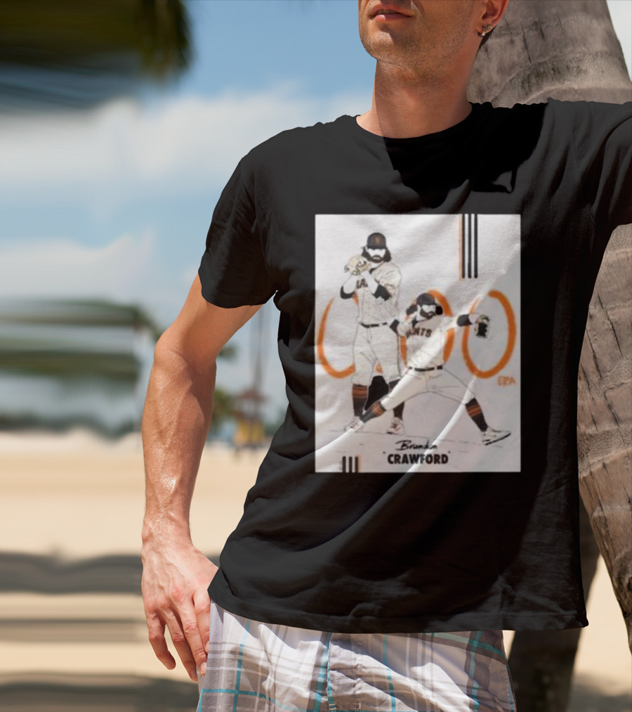 Brandon Crawford Giants Baseball Illustration With 1000 Celebratory T-Shirt