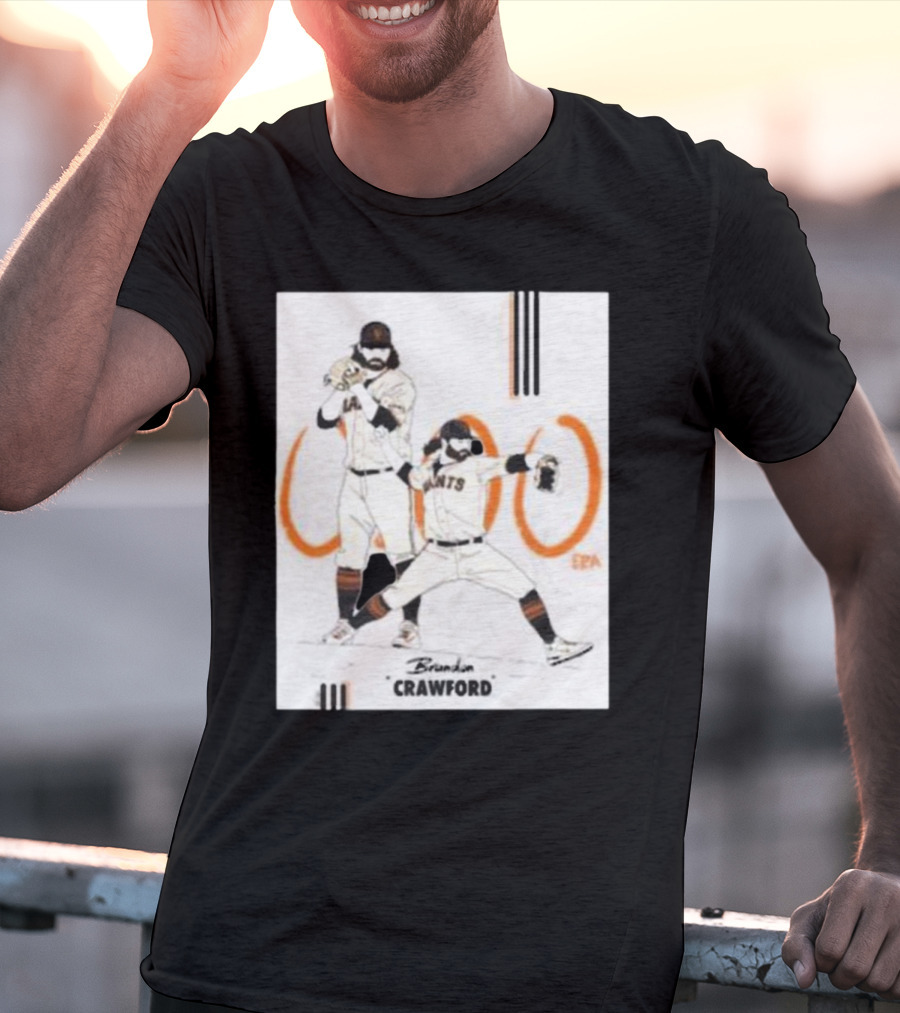 Brandon Crawford Giants Baseball Illustration With 1000 Celebratory T-Shirt