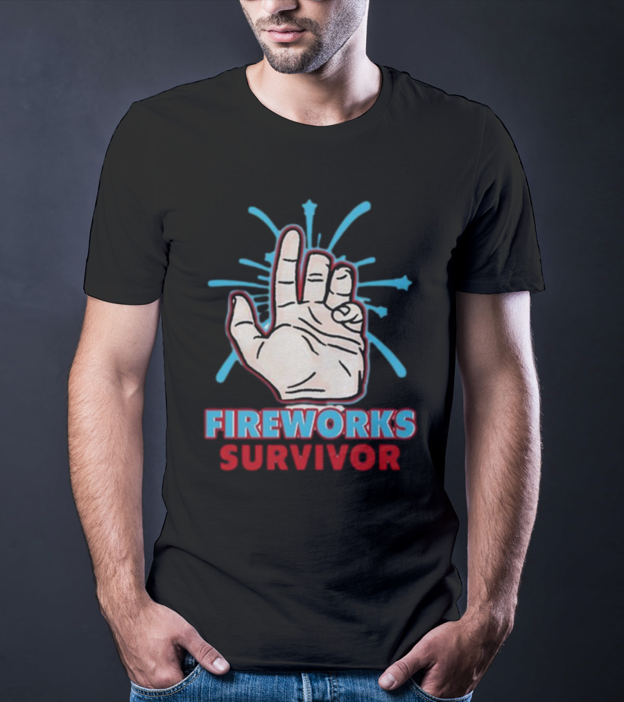 Fireworks Survivor Hand Gesture Humor Shirt Shitheadsteve T-Shirt