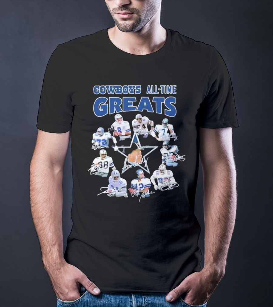 Cowboys All-Time Greats Players History Signatures T-Shirt