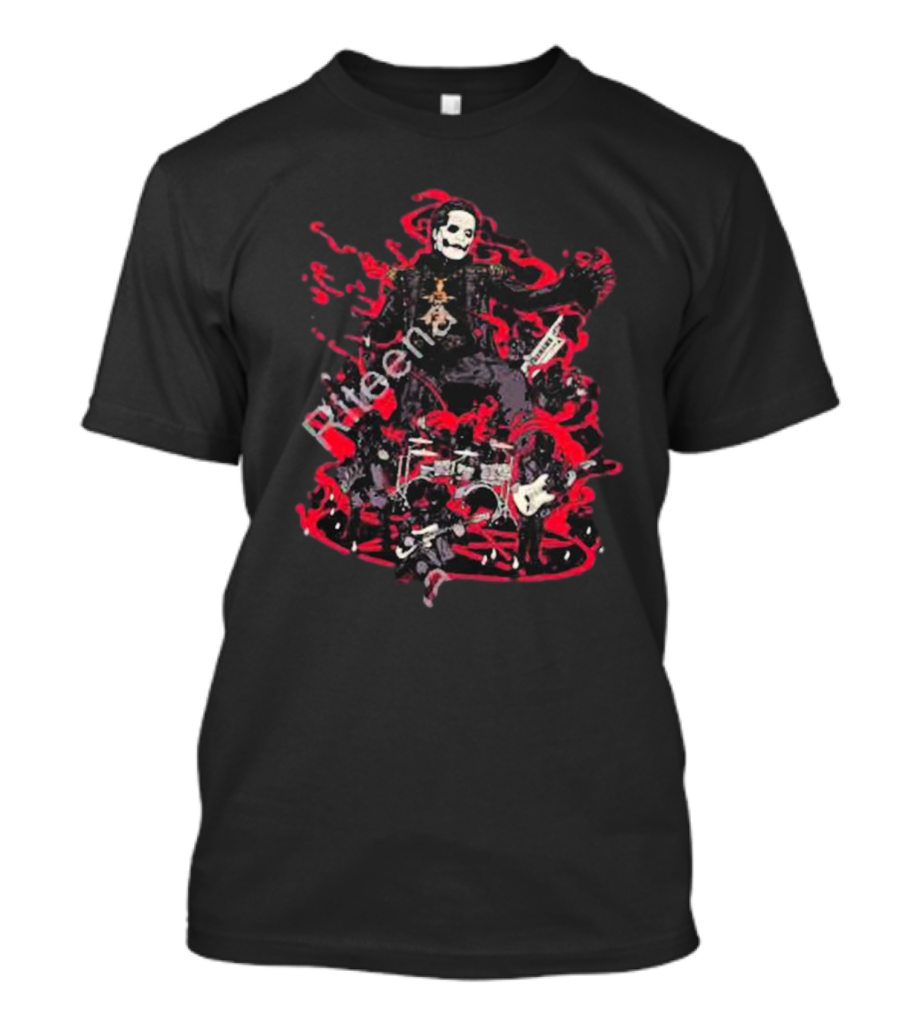 Yukke Illustrator Ghost Band Members With Instruments And Red Elements T-Shirt