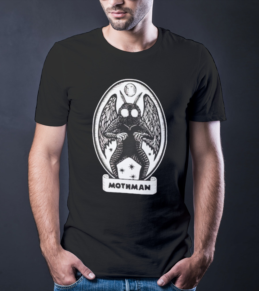 Mothman Oval Frame With Stars And Moon T-Shirt