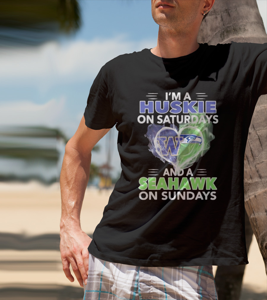 I’m A Huskie On Saturdays And A Seahawk On Sundays UW W Logo Seattle T-Shirt