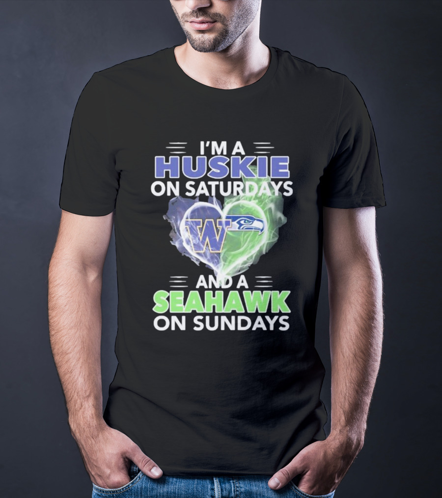 I’m A Huskie On Saturdays And A Seahawk On Sundays UW W Logo Seattle T-Shirt