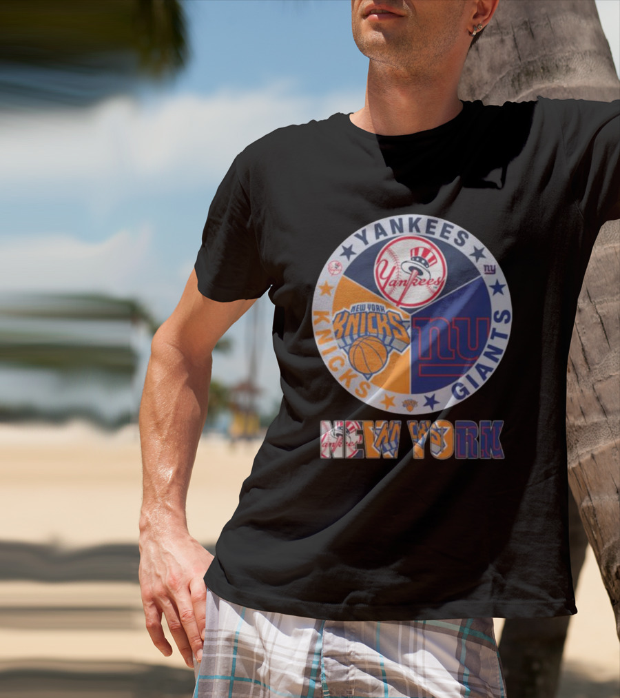 Yankees Knicks Giants New York Sports Logos Basketball Baseball Football T-Shirt