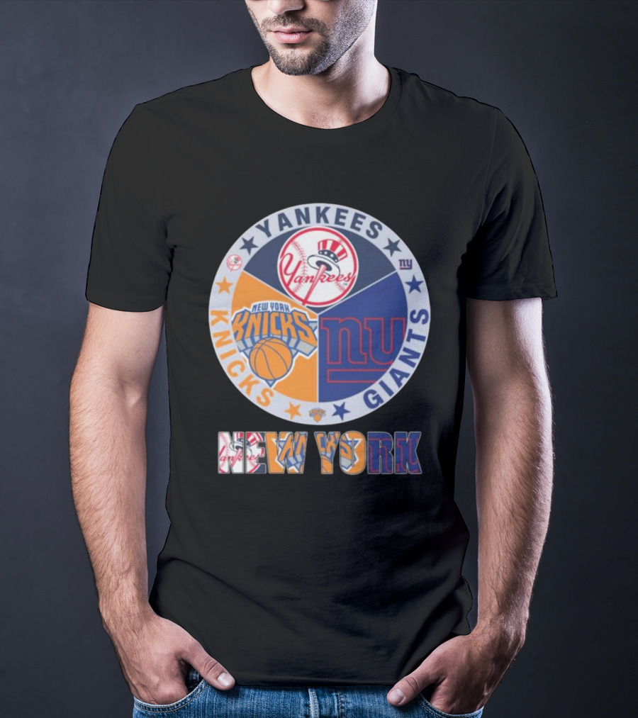 Yankees Knicks Giants New York Sports Logos Basketball Baseball Football T-Shirt