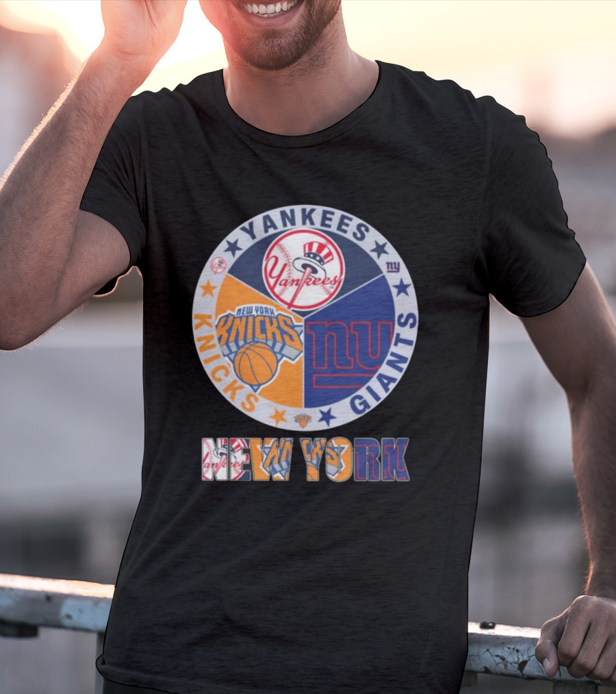 Yankees Knicks Giants New York Sports Logos Basketball Baseball Football T-Shirt
