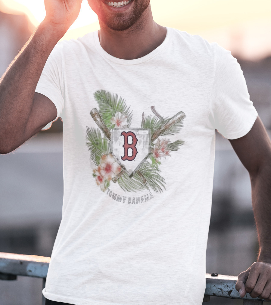 Boston Red Sox Tommy Bahama Island League Tropical Baseball Emblem T-Shirt
