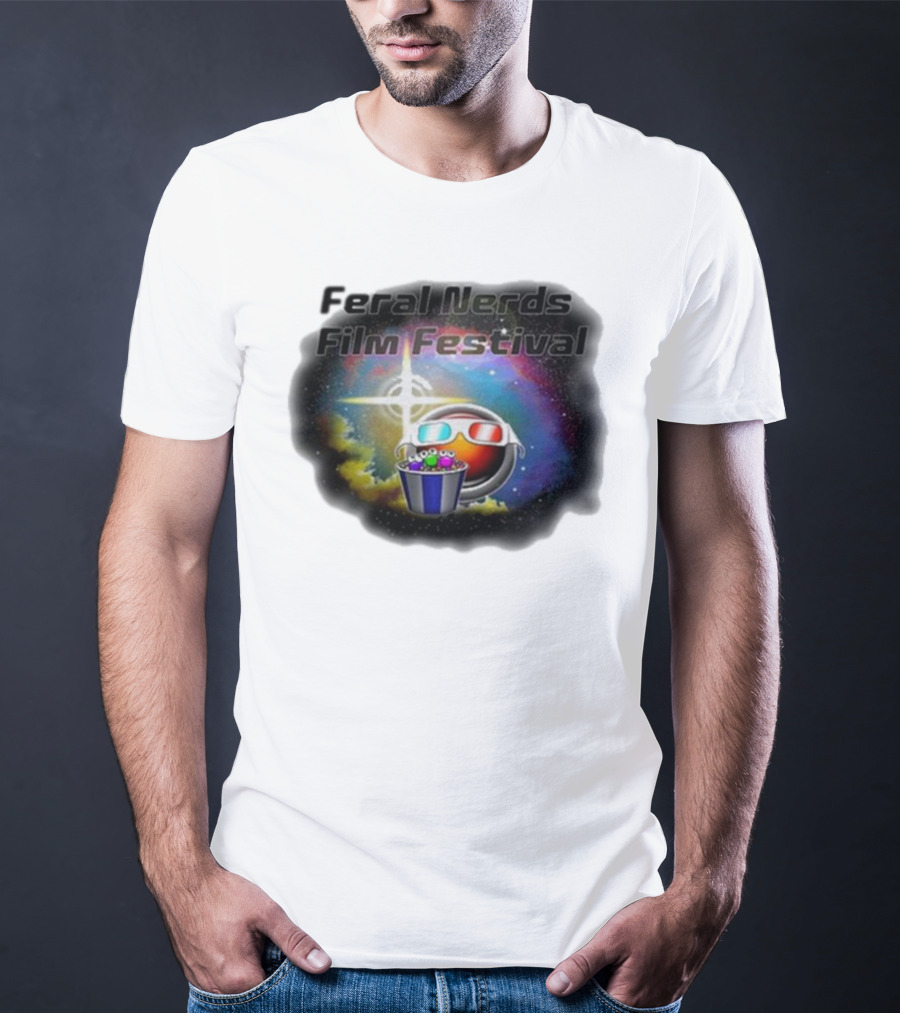 Feral Nerds Film Festival Cosmic 3D Glasses Popcorn Starburst T-Shirt