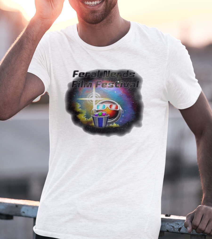 Feral Nerds Film Festival Cosmic 3D Glasses Popcorn Starburst T-Shirt
