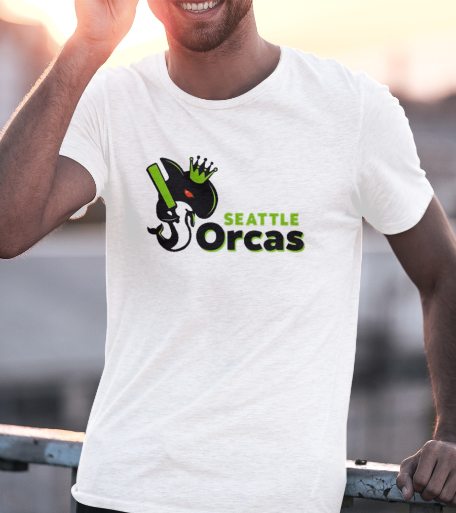 SEATTLE ORCAS CROWNED KING BLACK AND NEON GREEN T-Shirt