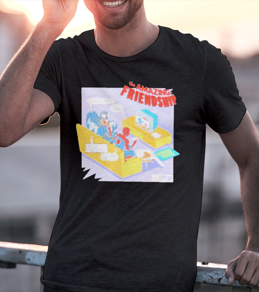 The Amazing Friendship Spiderman Venom Gaming Console Couch Scene T-Shirt