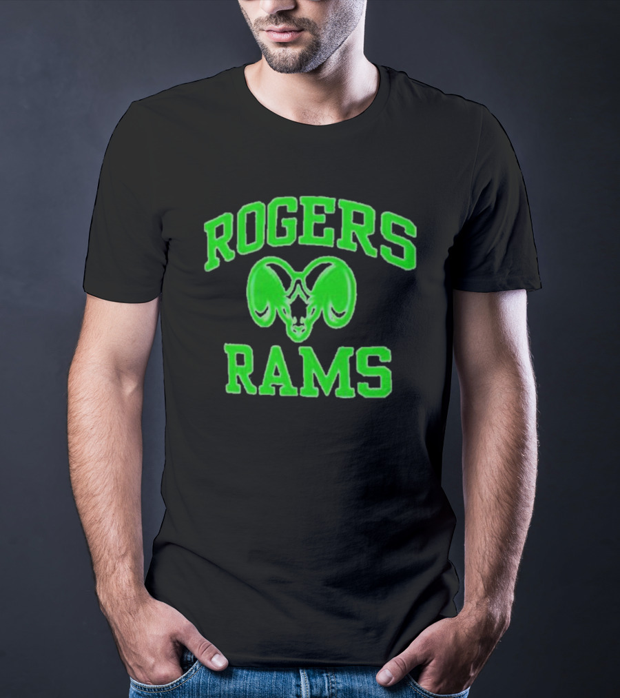 Rogers Rams Green Neon Ram Head Emblem T-Shirt