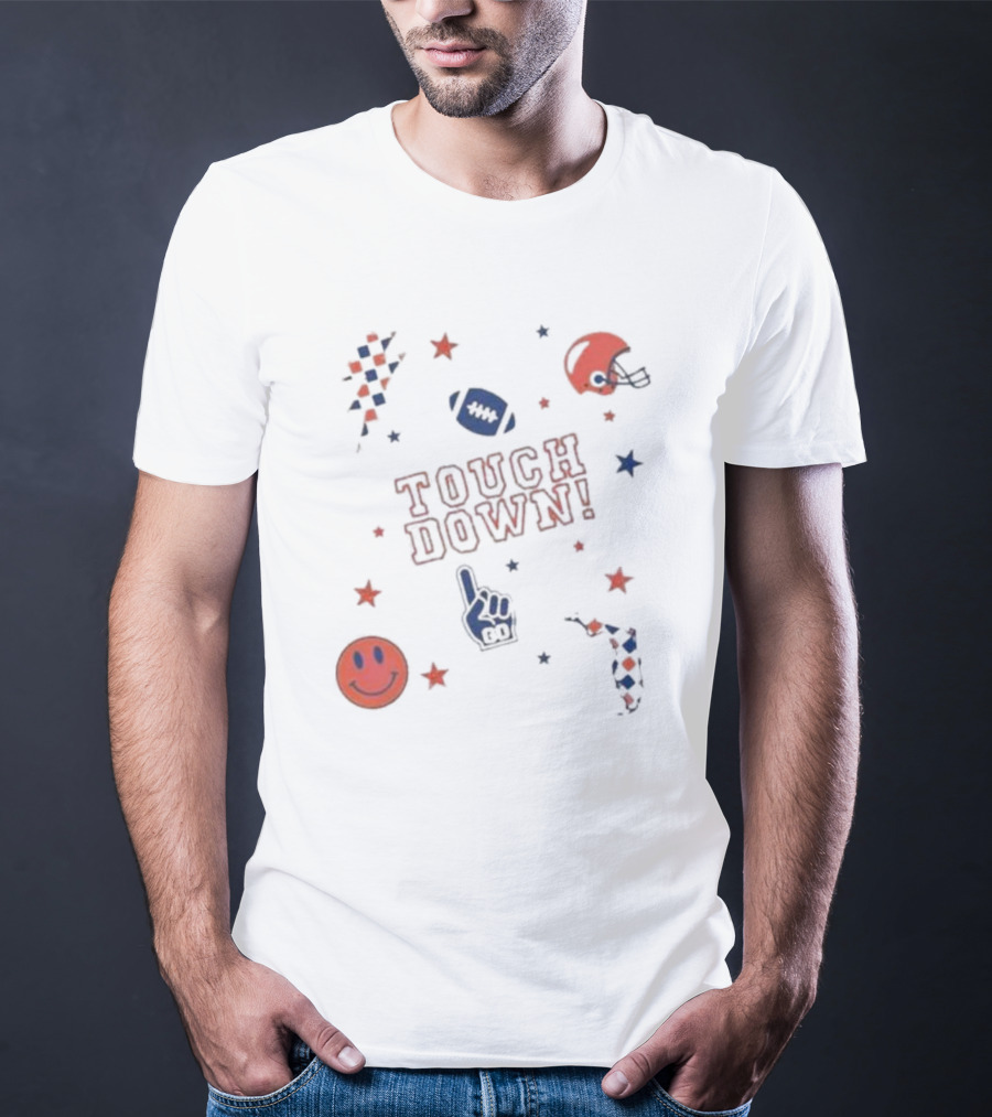 TOUCH DOWN Football Elements With Helmet Smiley And Stars T-Shirt