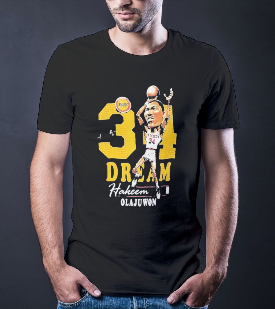 Hakeem Olajuwon 34 Dream Houston Rockets Hardwood Classics Caricature Mitchell Ness T-Shirt