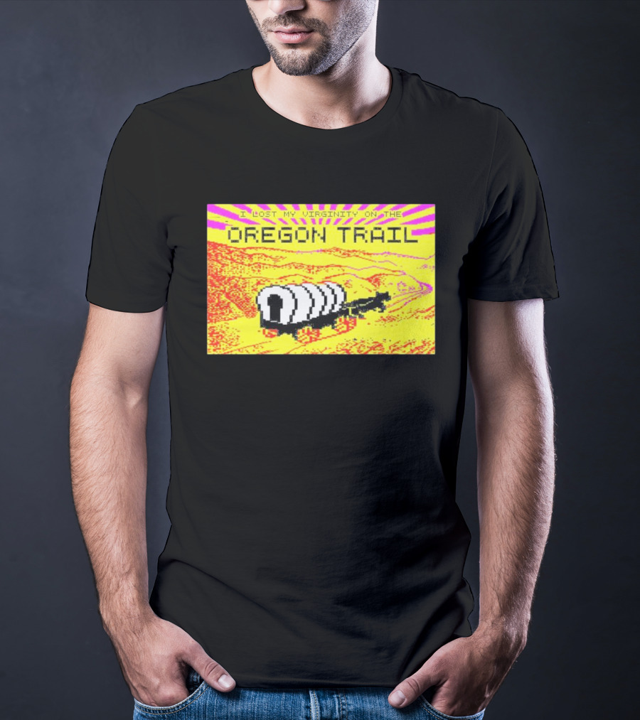 I Lost My Virginity On The Oregon Trail Retro Pixel Art Covered Wagon 80s T-Shirt