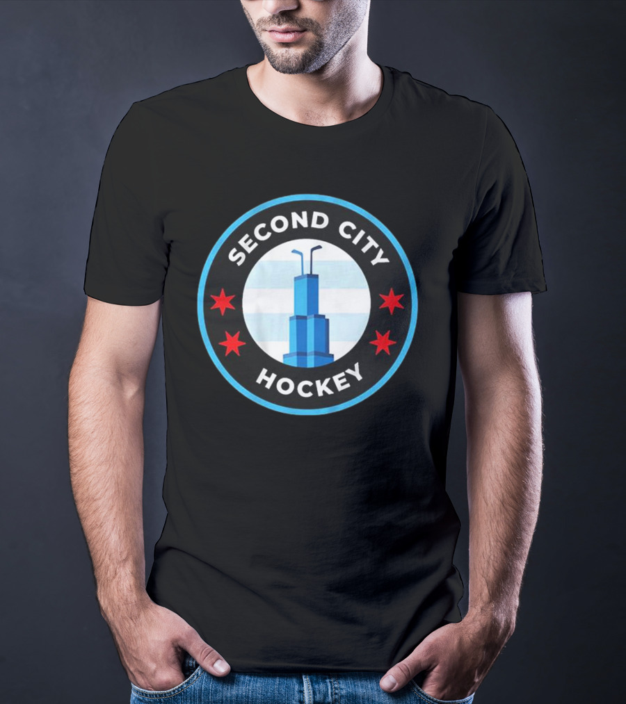 Second City Hockey Chicago Skyline Inspired Sports Emblem T-Shirt