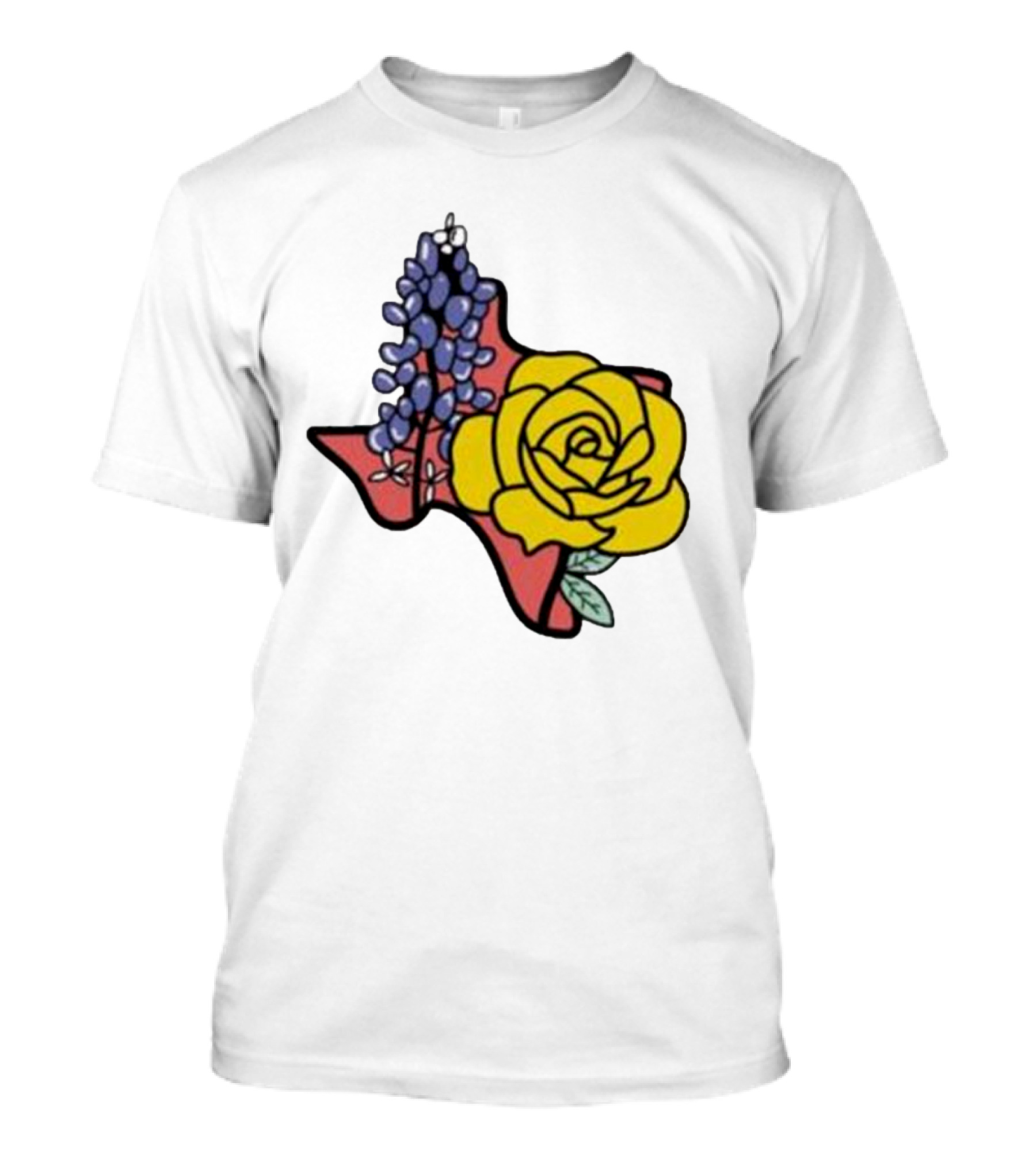 Texas Wildflower Humor Yellow Rose Bluebonnet State Outline T-Shirt
