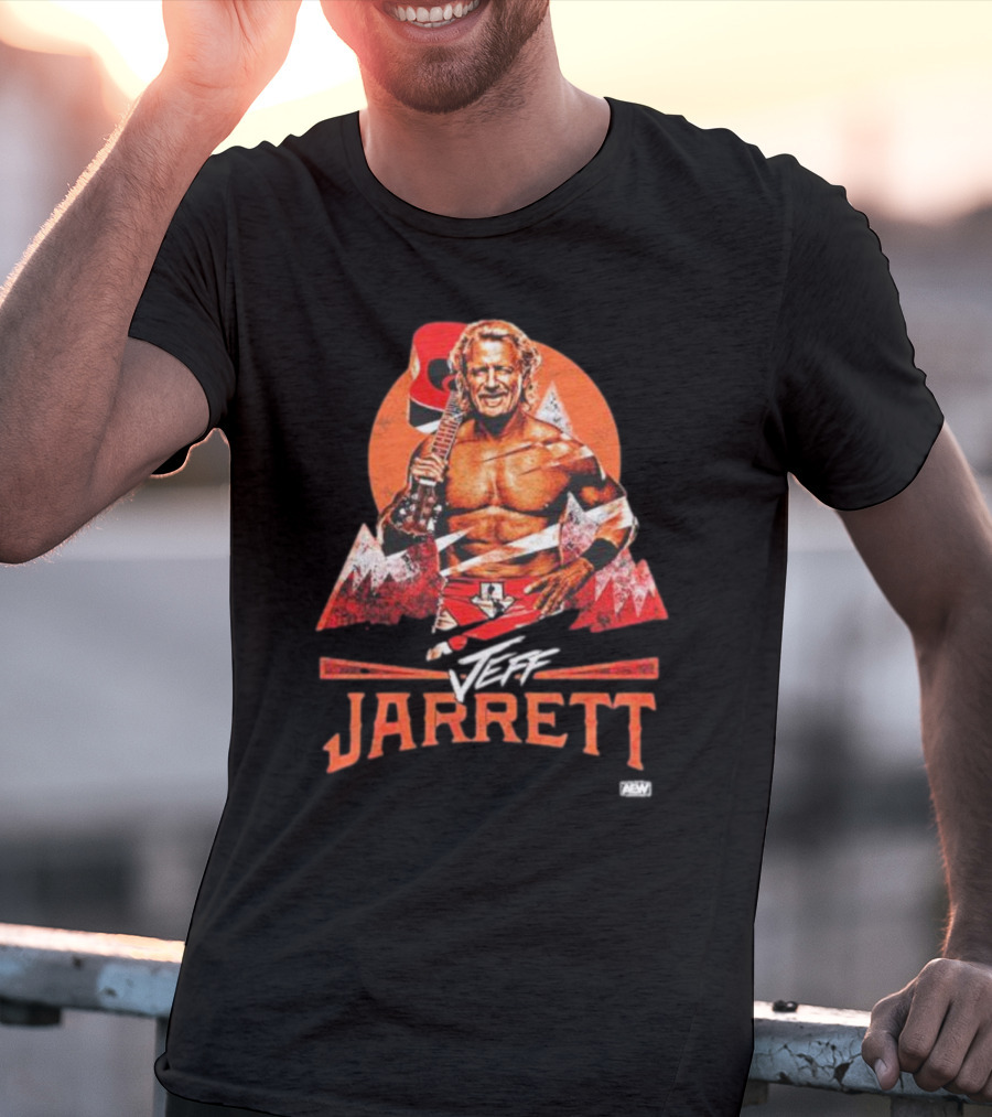 Jeff Jarrett AEW Wrestling With Guitar And Mountain Background T-Shirt