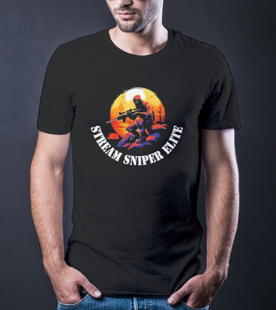 STREAM SNIPER ELITE Sniper Silhouette Warrior In Sunset Background T-Shirt