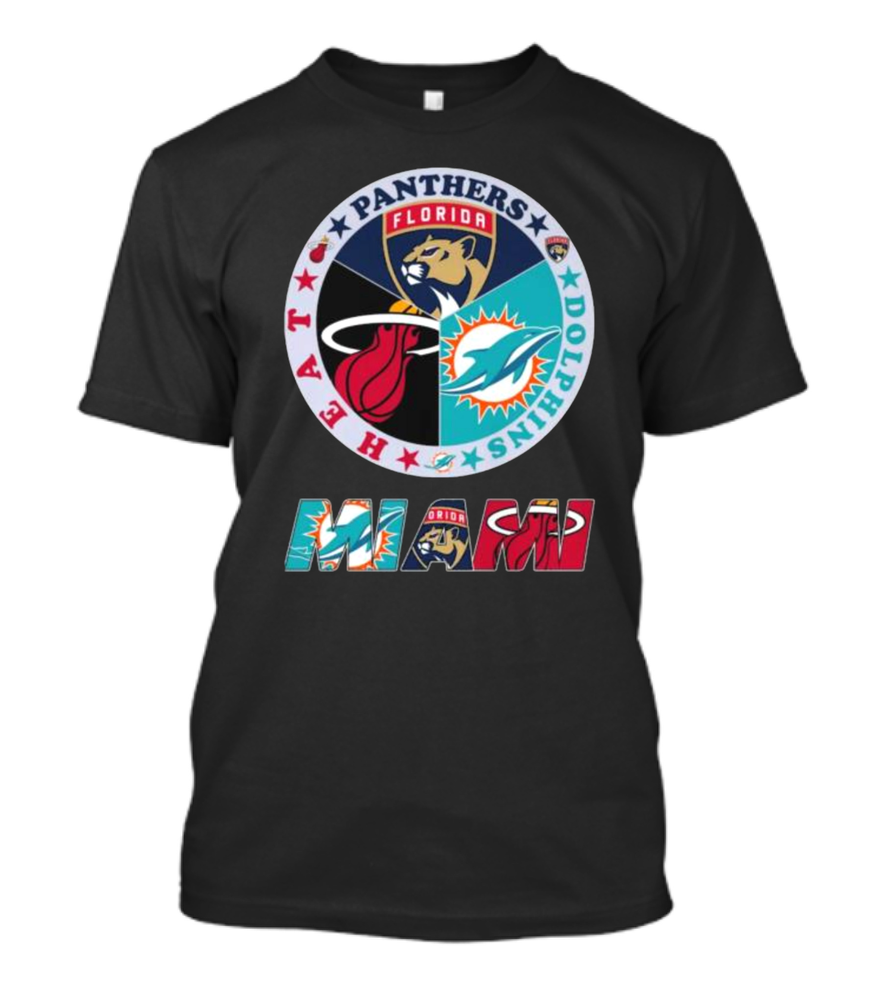 Miami Dolphins Florida Panthers Miami Heat Sports Team Logo Circle MIAMI T-Shirt