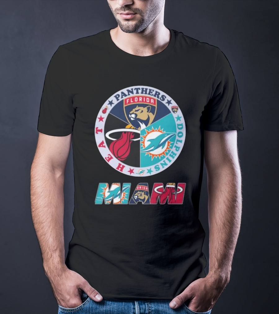 Miami Dolphins Florida Panthers Miami Heat Sports Team Logo Circle MIAMI T-Shirt