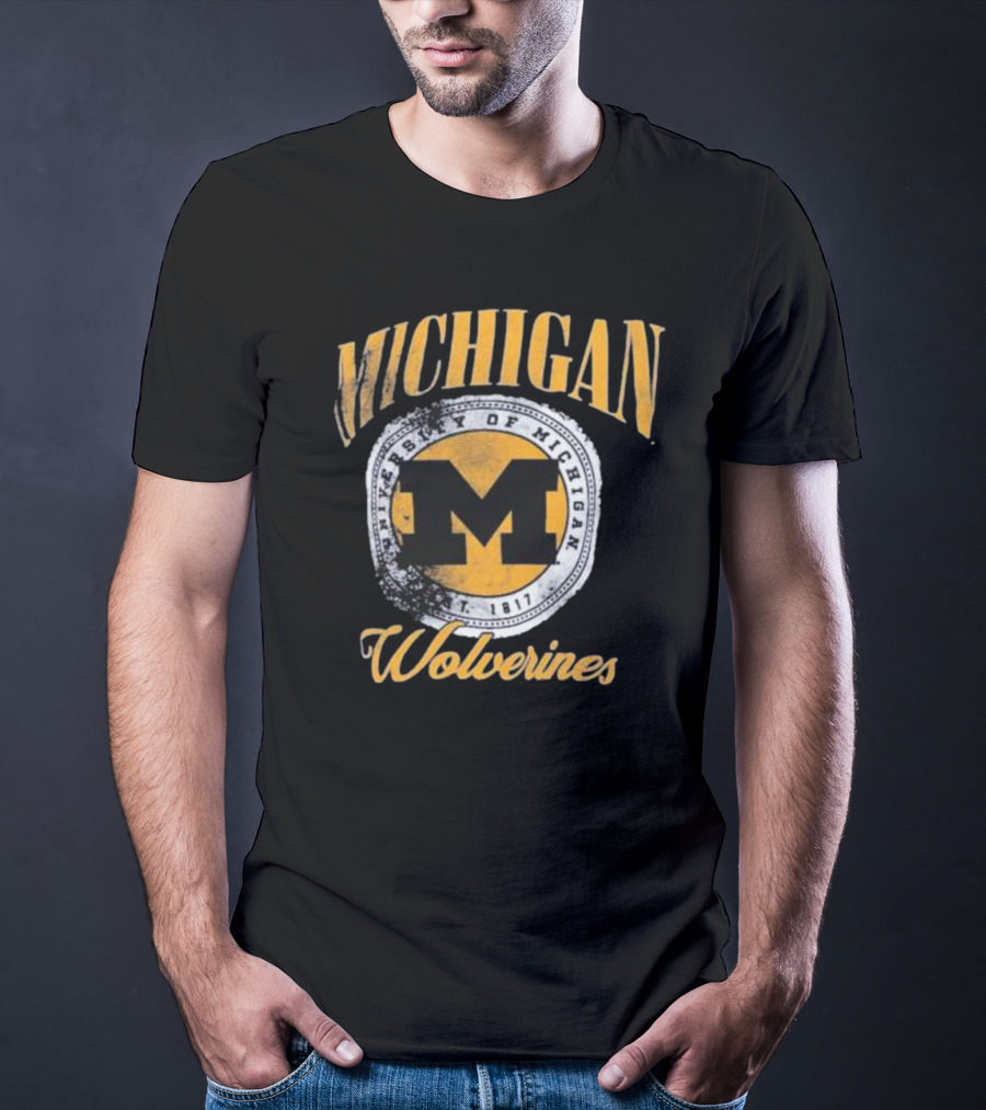 Michigan Wolverines University Of Michigan M Established 1817 Vintage Pressbox Women’s Oversized Falkland T-Shirt