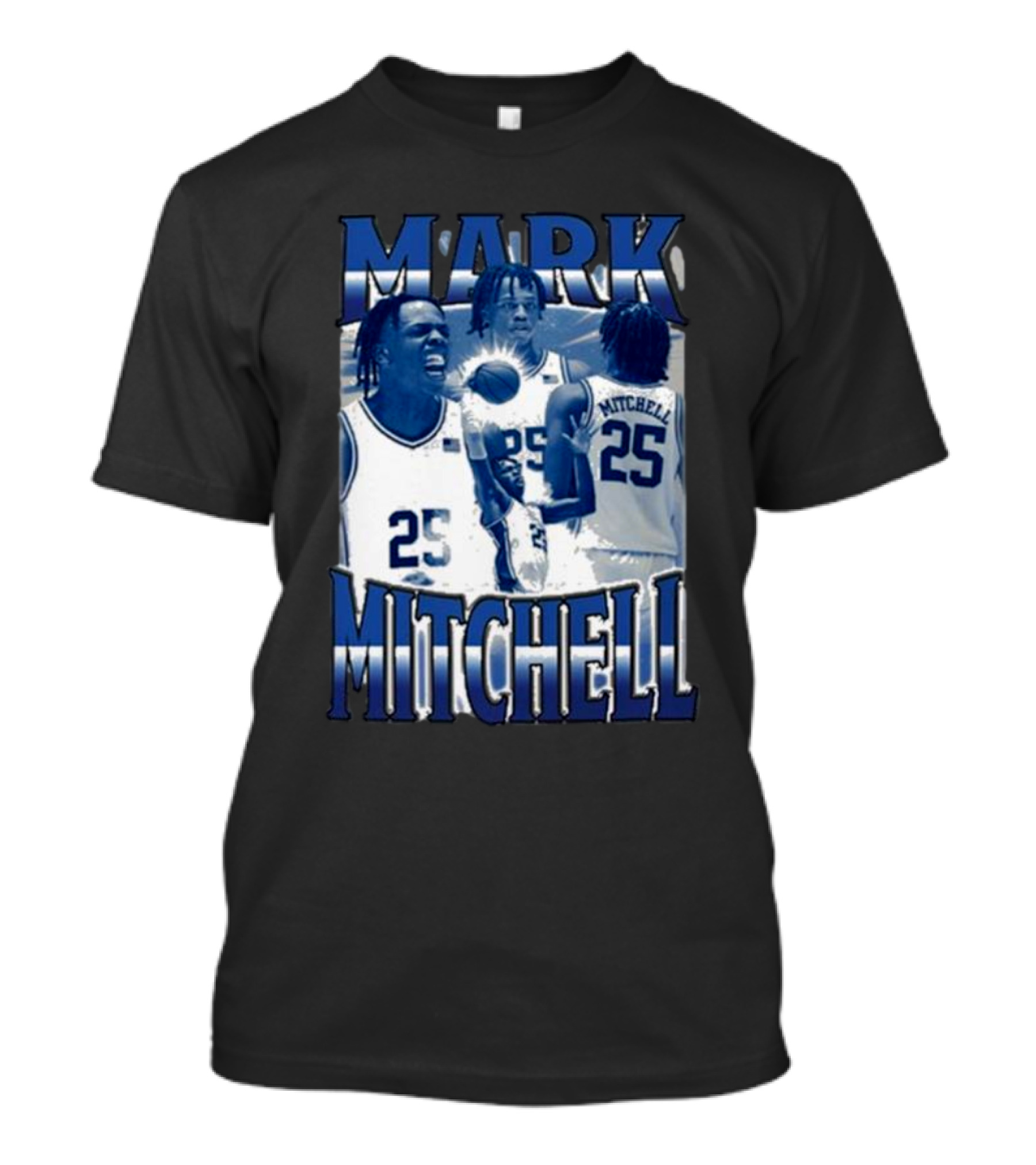 Mark Mitchell 25 Basketball Collage Blue And White T-Shirt