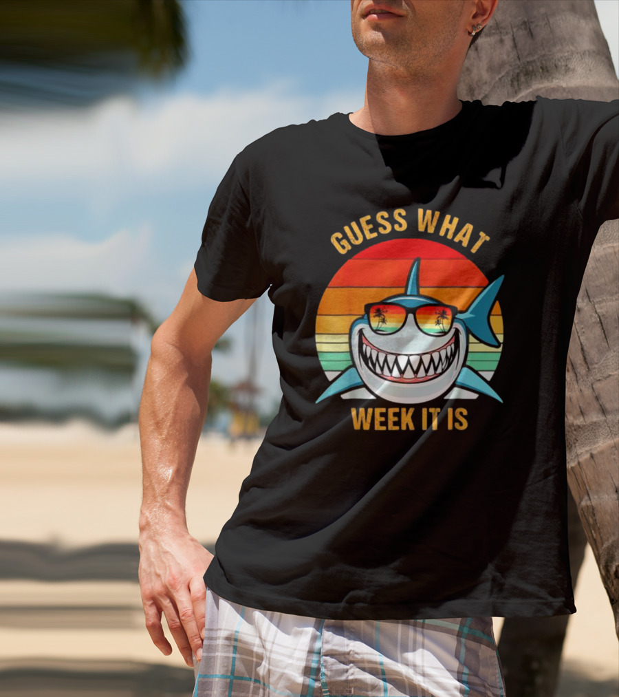 Guess What Week It Is Shark Vintage Sunset Retro Palm Trees T-Shirt