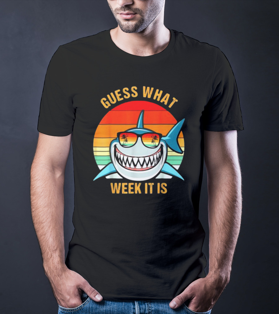 Guess What Week It Is Shark Vintage Sunset Retro Palm Trees T-Shirt