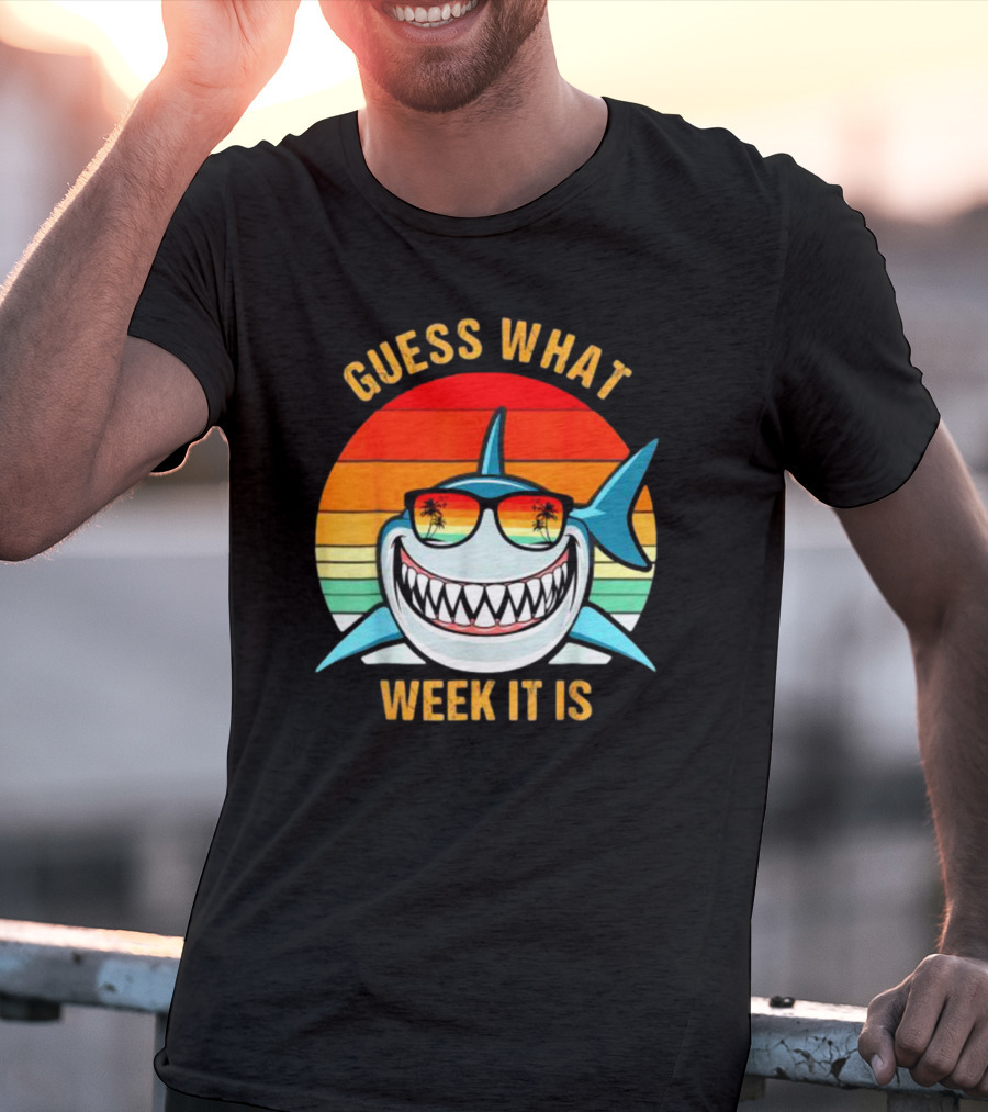 Guess What Week It Is Shark Vintage Sunset Retro Palm Trees T-Shirt