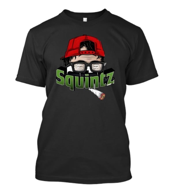 Squintz Cartoon Character With Glasses And Red Cap Smoking T-Shirt