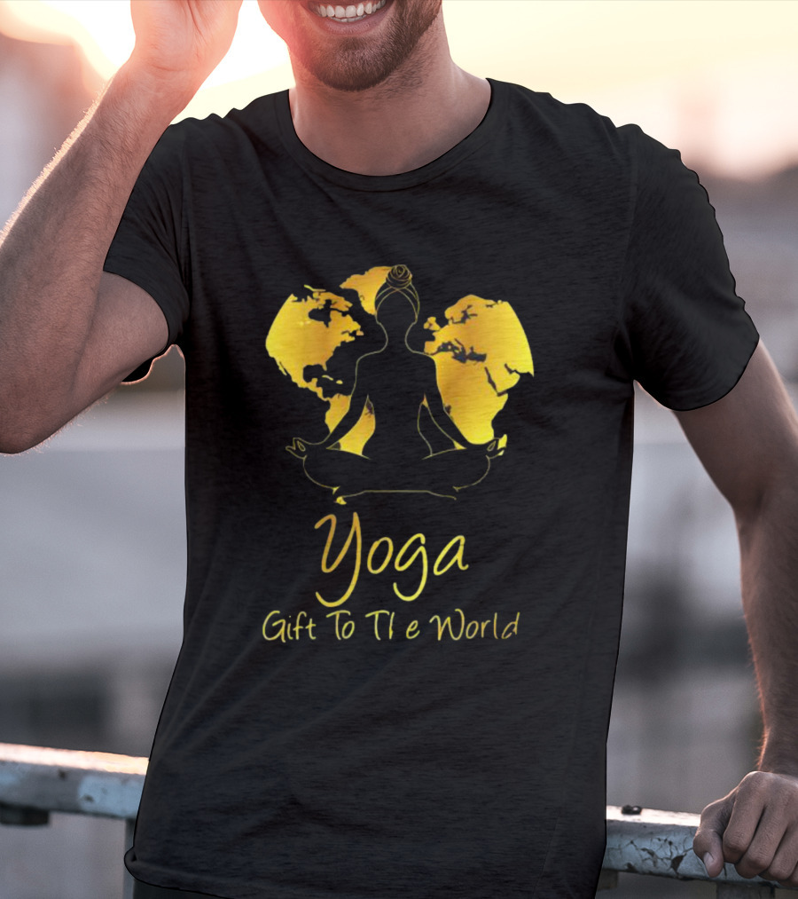 Yoga Gift To The World Globe Silhouette Meditation T-Shirt