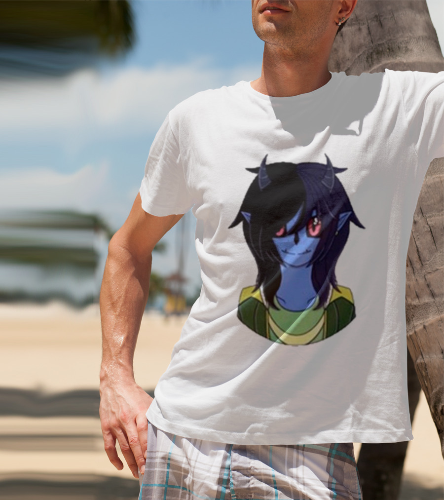 Zombicplayz's Anime-Style Blue Demon Character With Red Eyes And Horns T-Shirt