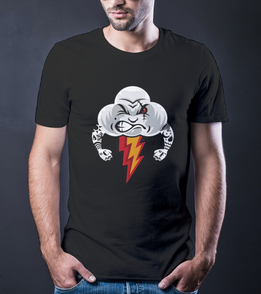 Bad Weather Angry Thunderstorm Cloud With Tattoos And Lightning Bolt T-Shirt