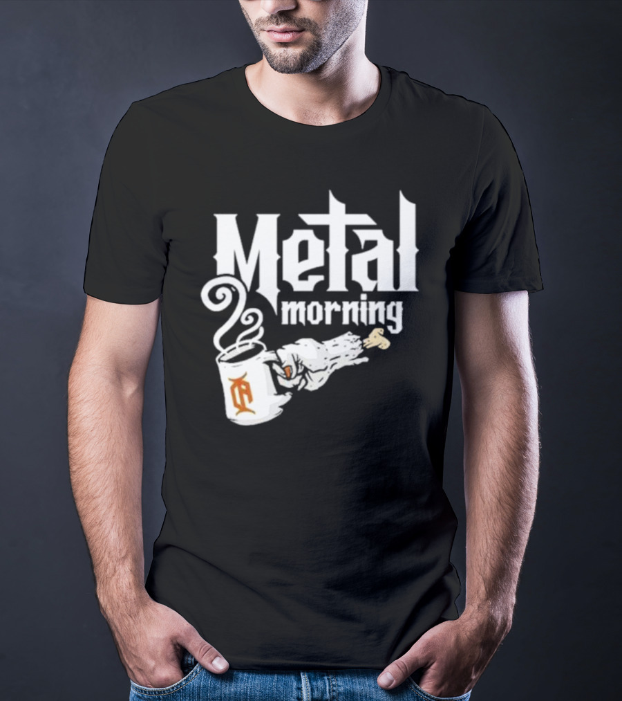Metal Morning Skeleton Hand Coffee Cup T-Shirt