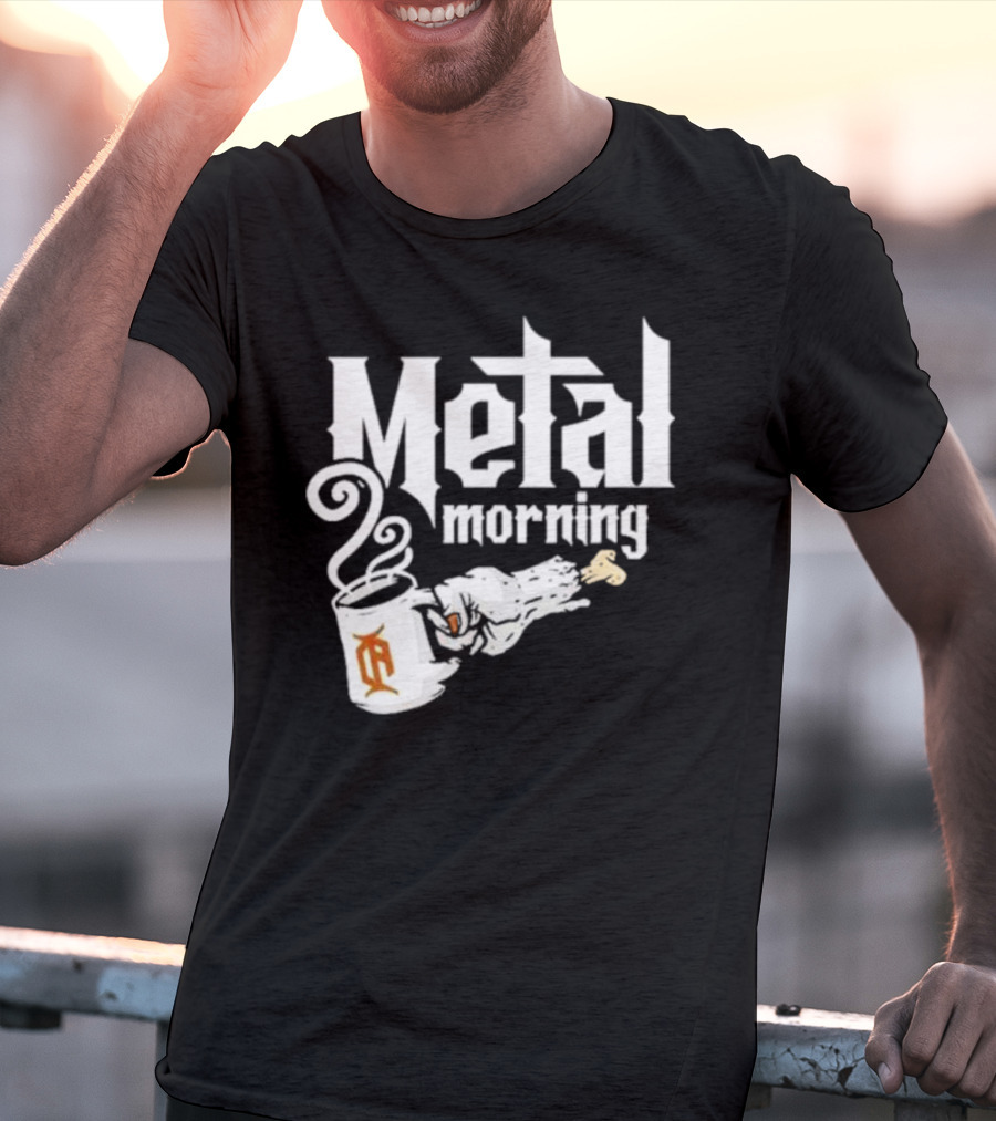 Metal Morning Skeleton Hand Coffee Cup T-Shirt