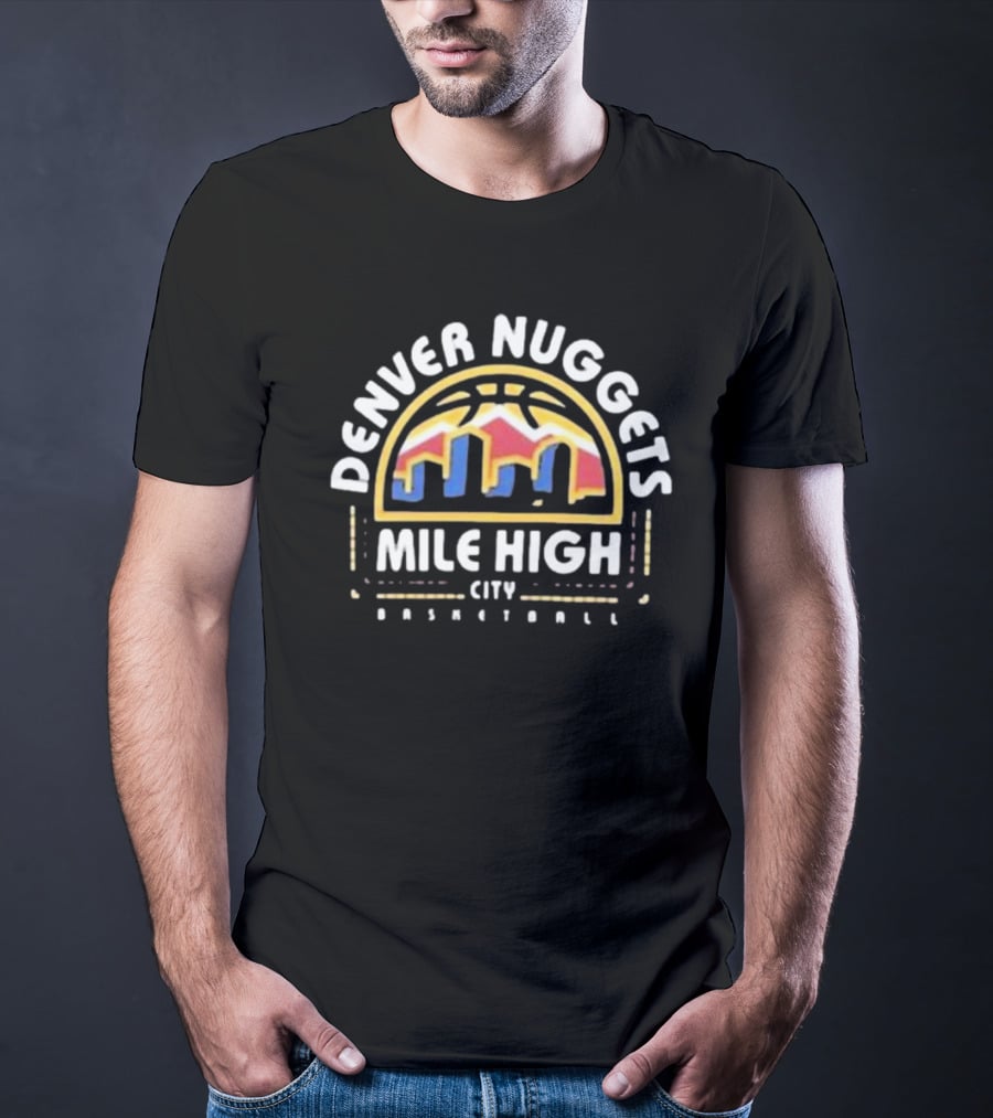 Denver Nuggets Mile High City Basketball Skyline T-Shirt