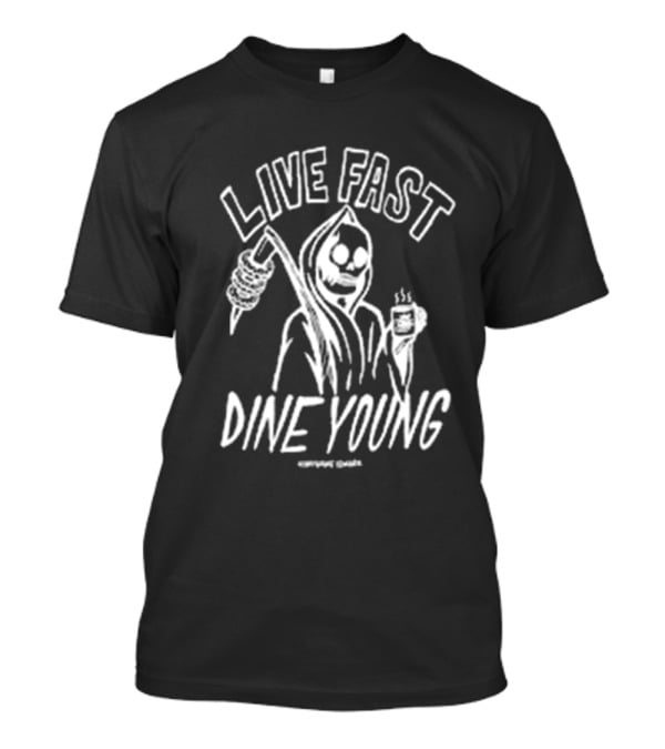 Himynameismark Live Fast Dine Young Grim Reaper With Scythe And Coffee Cup T-Shirt