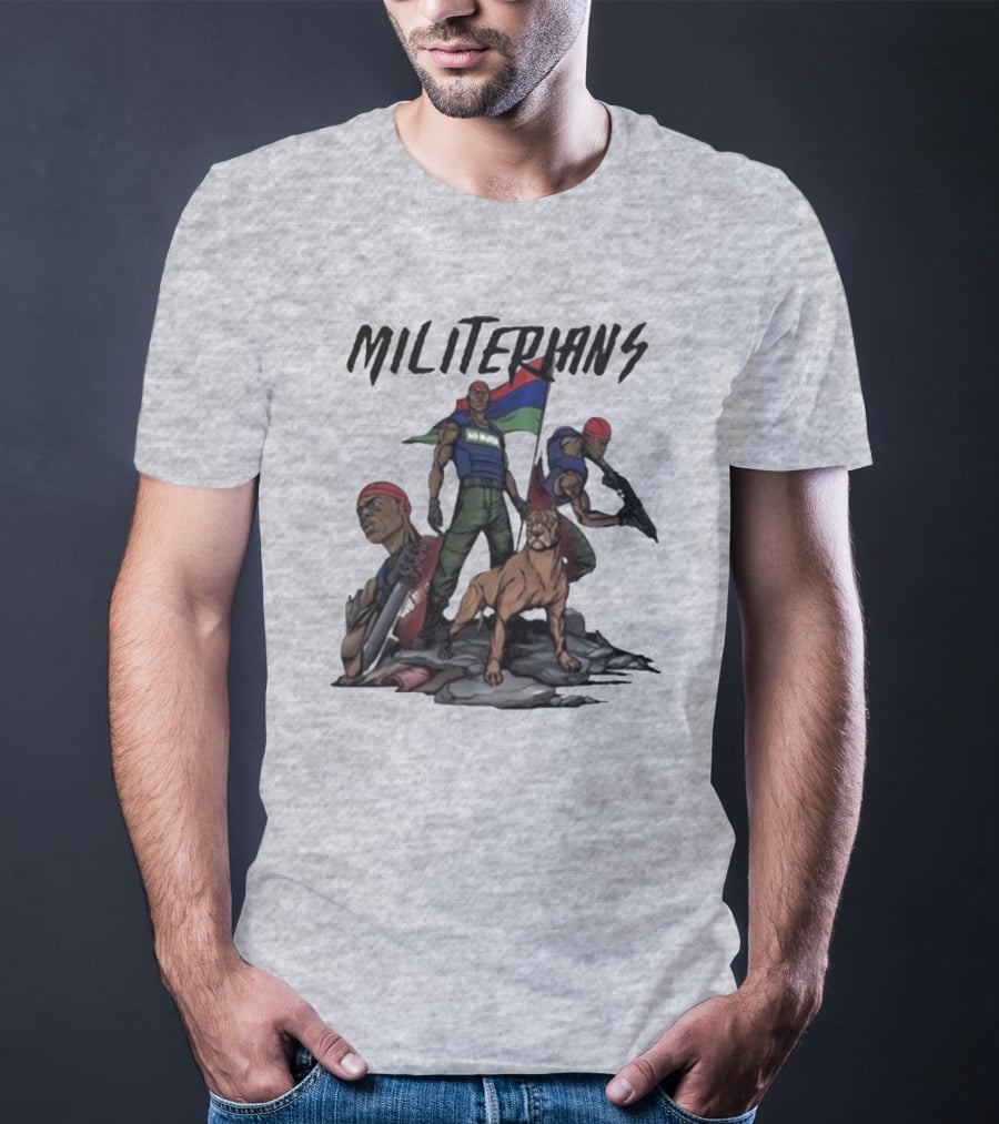 J Hus Merch Militerians Militant Style With Red Bandanas And Guard Dog T-Shirt