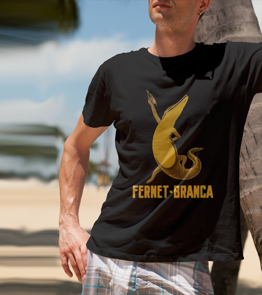 Fernet Branca Crocodile Holding Bottle Iconic Beverage T-Shirt