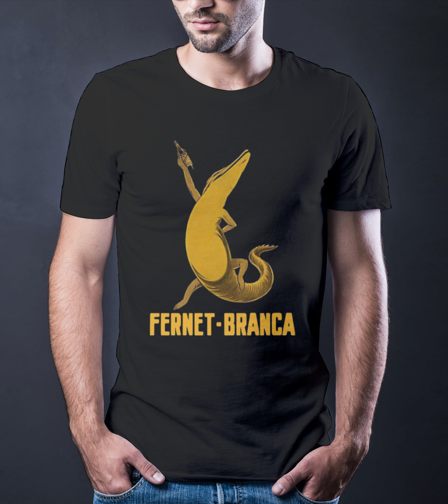 Fernet Branca Crocodile Holding Bottle Iconic Beverage T-Shirt